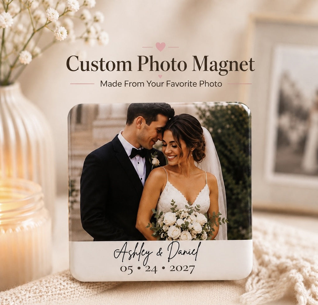 Personalized Wedding Photo Magnet- 2x2 PLASTIC | Custom Couple Keepsake