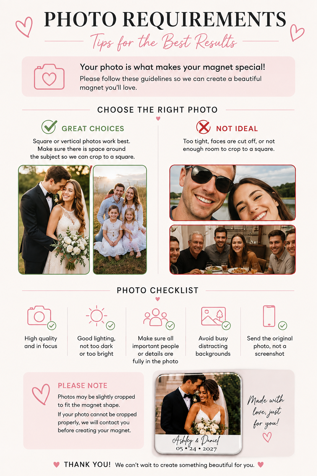 Personalized Wedding Photo Magnet- 2x2 PLASTIC | Custom Couple Keepsake
