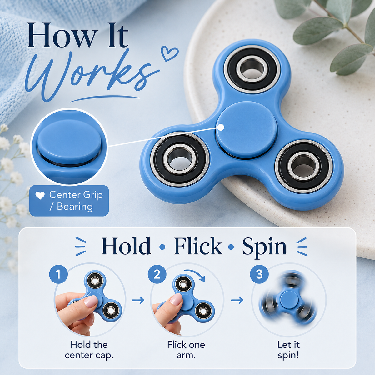 Blue Fidget Spinner | Sensory Hand Toy & Satisfying Desk Fidget