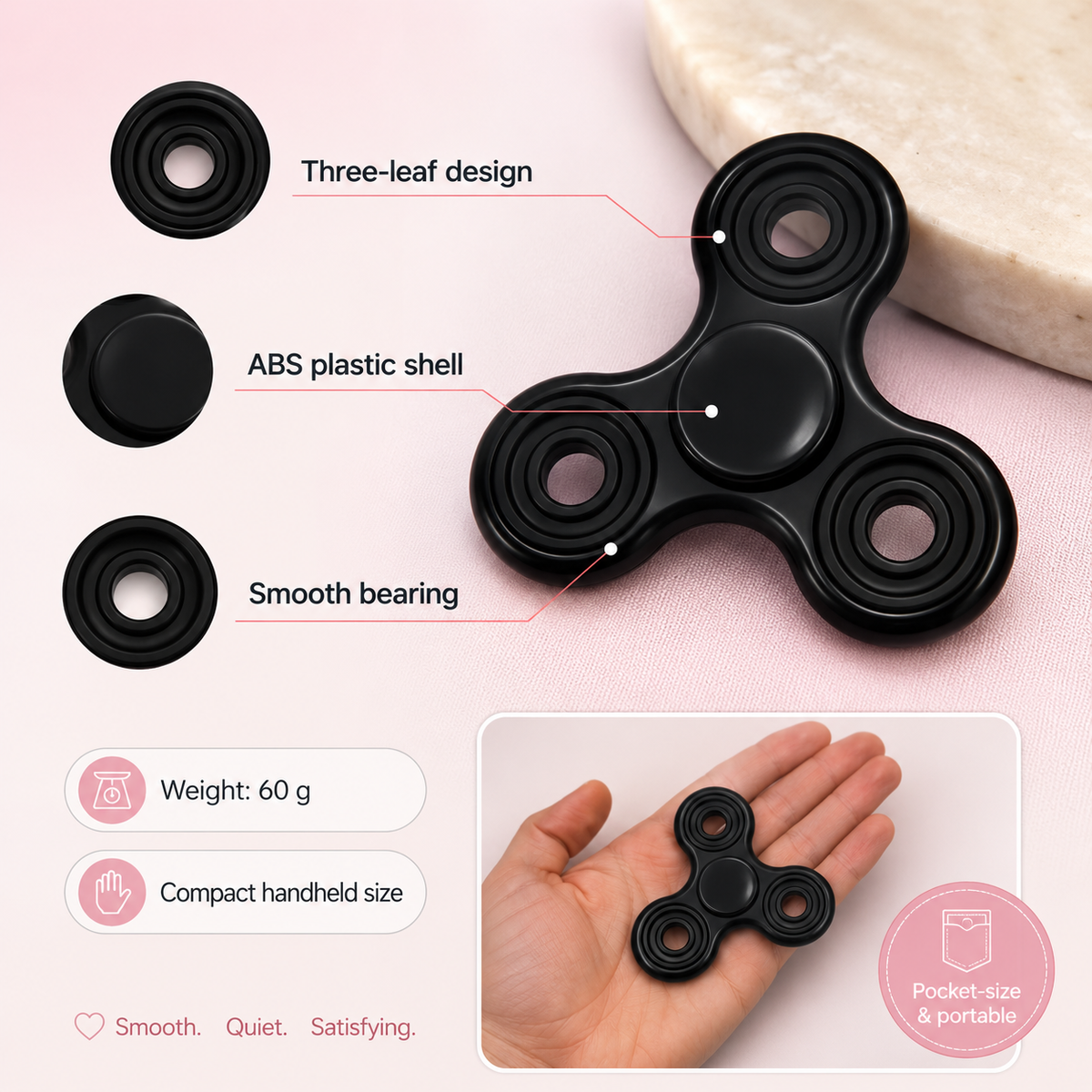 Black Fidget Spinner | Sensory Hand Toy & Satisfying Desk Fidget