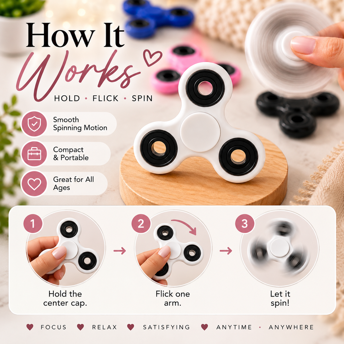 White Fidget Spinner | Sensory Hand Toy & Satisfying Desk Fidget