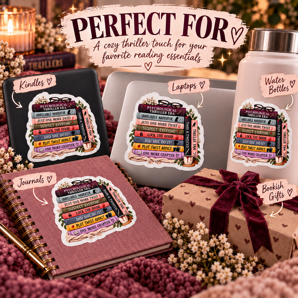 Psychological Thriller Sticker, Book Stack Sticker | Mystery Reader Sticker | Kindle Sticker, Book Lover Gift | Waterproof Vinyl Decal