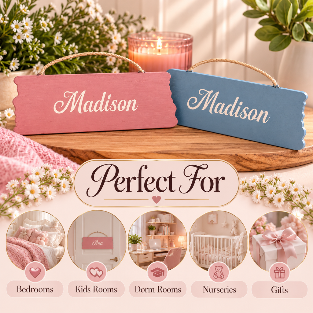 Personalized Wooden Name Plaque – Custom Bedroom & Door Sign