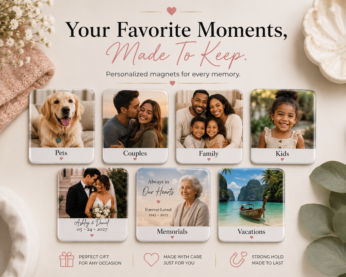 Personalized Wedding Photo Magnet- 2x2 PLASTIC | Custom Couple Keepsake