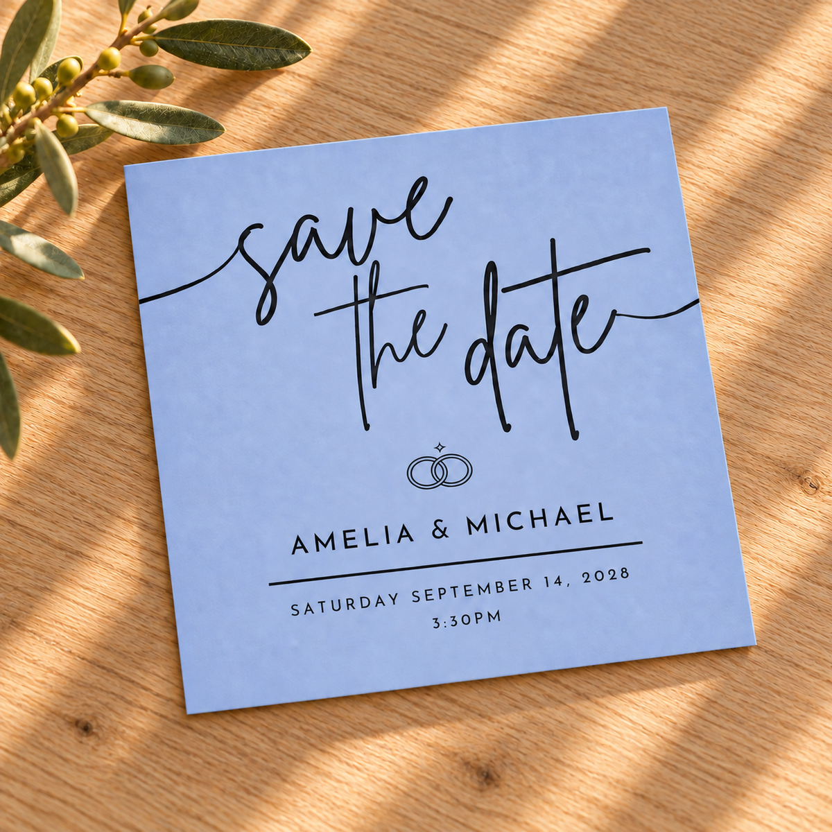 Blue Square Save the Date Template – Editable 5x5 Canva Digital Download