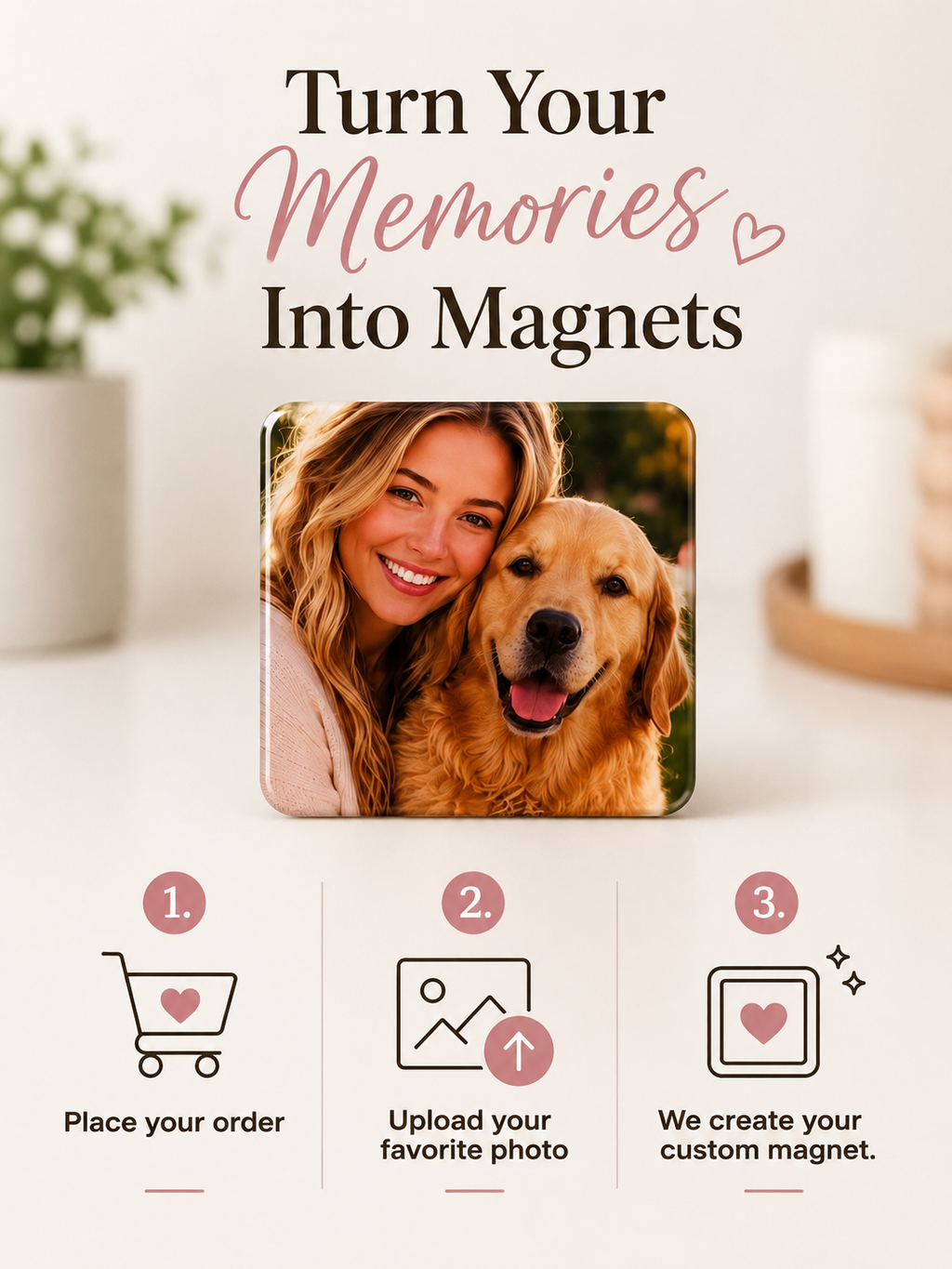 Personalized Pet Photo Magnet | 2x2 PLASTIC | Dog & Cat Magnet