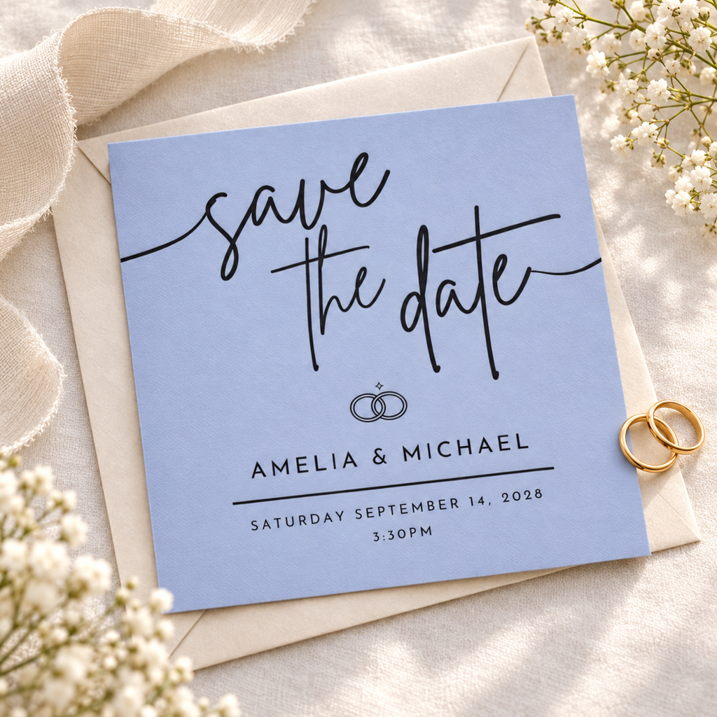 Blue Square Save the Date Template – Editable 5x5 Canva Digital Download