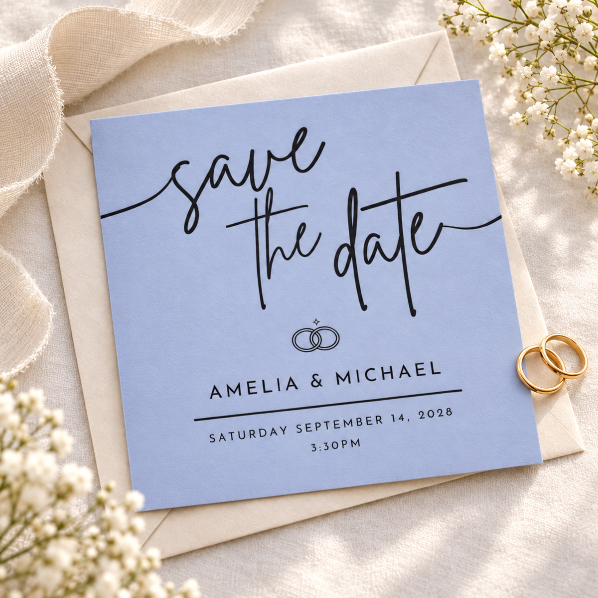 Blue Square Save the Date Template – Editable 5x5 Canva Digital Download