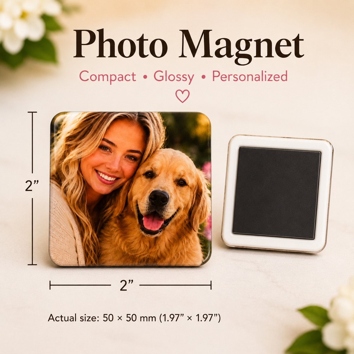 Personalized Pet Photo Magnet | 2x2 PLASTIC | Dog & Cat Magnet