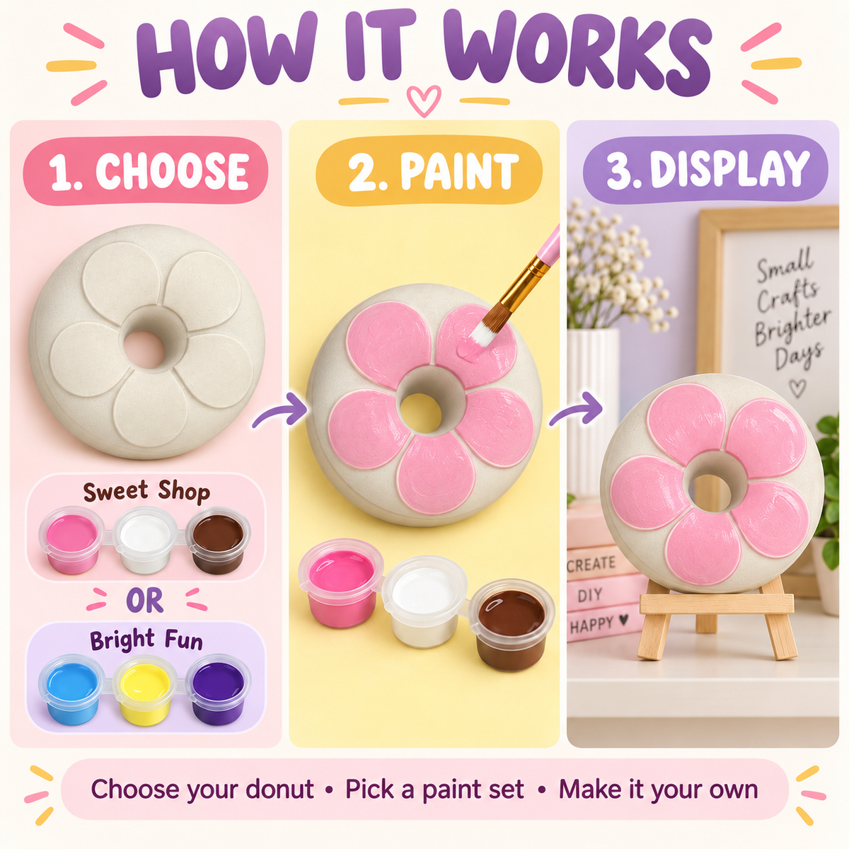 Paint Your Own Flower Frosting Donut Craft – Single DIY Gypsum Donut