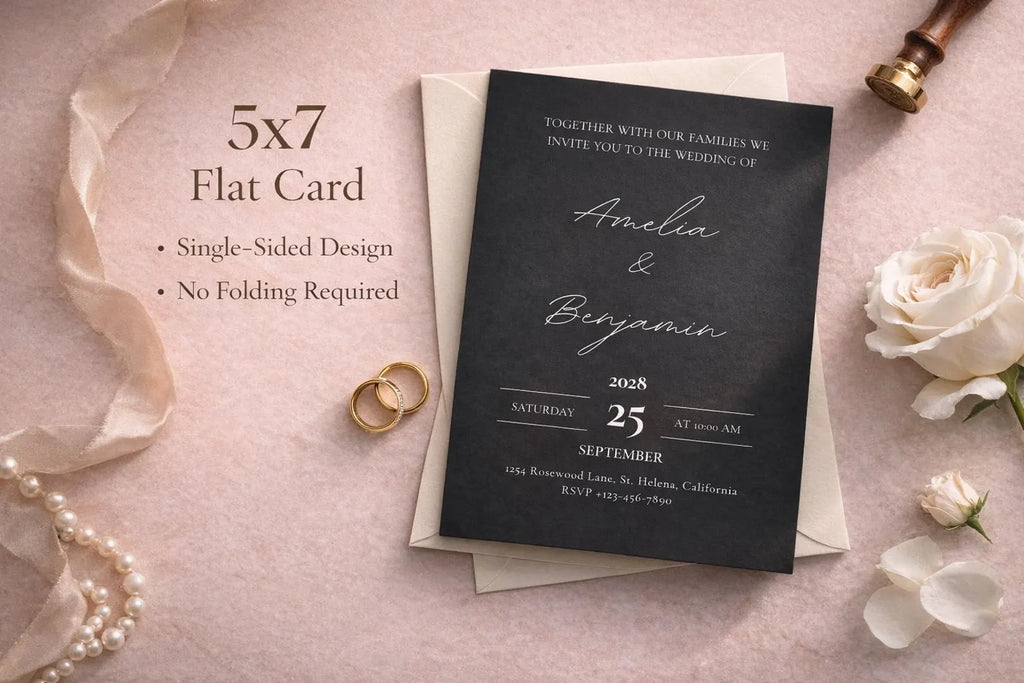 Black Wedding Invitation Template | Editable 5x7 Canva Invite in Black & Gray