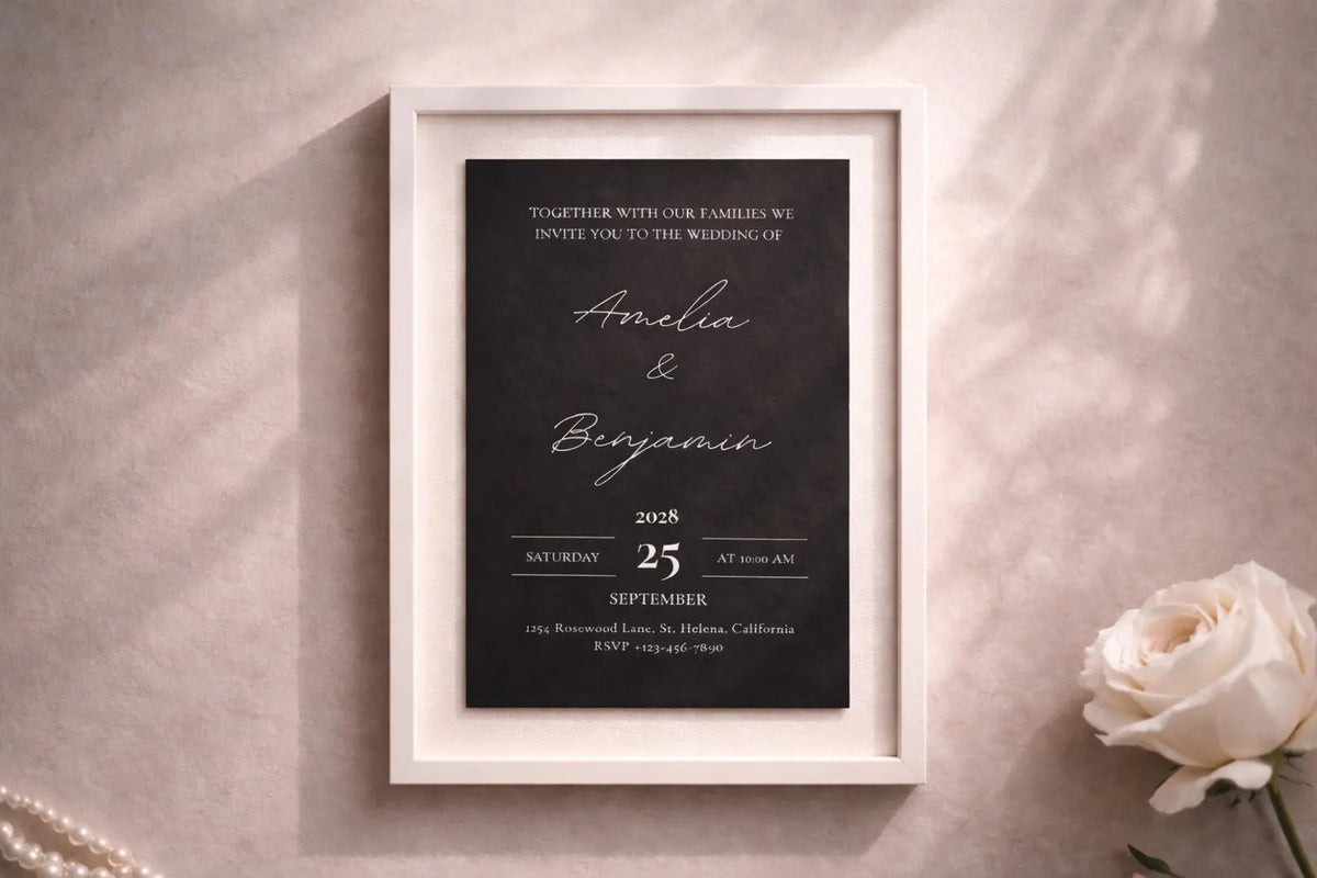 Black Wedding Invitation Template | Editable 5x7 Canva Invite in Black & Gray