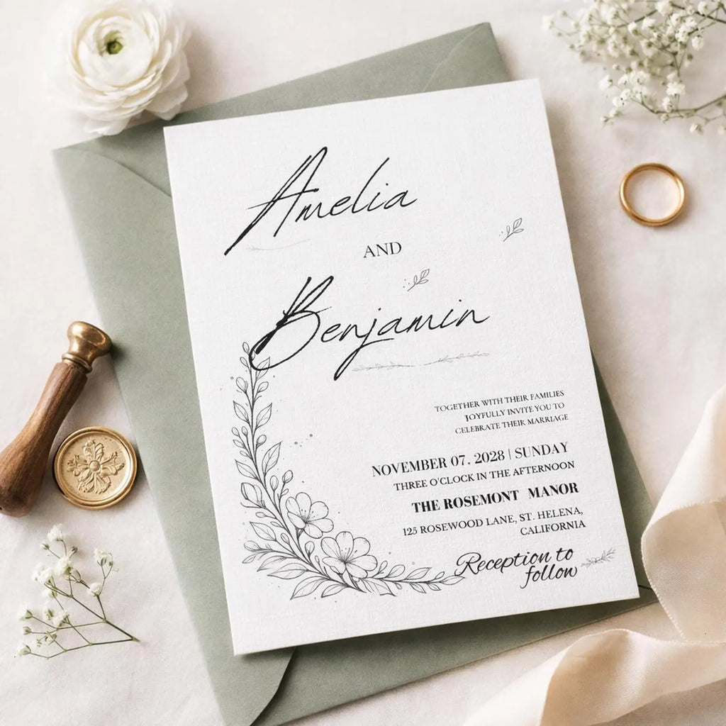 Black and White Wedding Invitation Template | Editable Canva 5x7 Invite