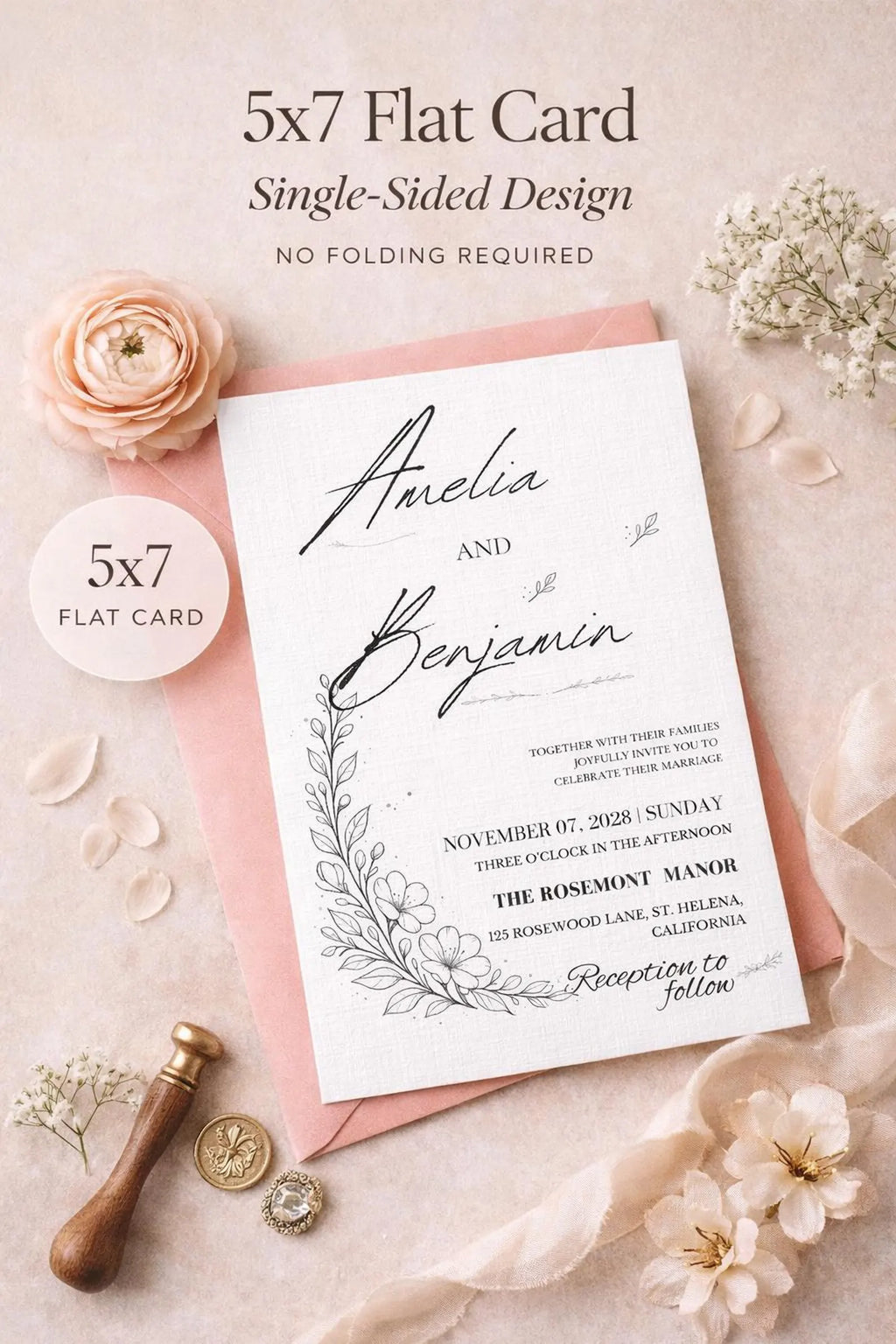 Black and White Wedding Invitation Template | Editable Canva 5x7 Invite