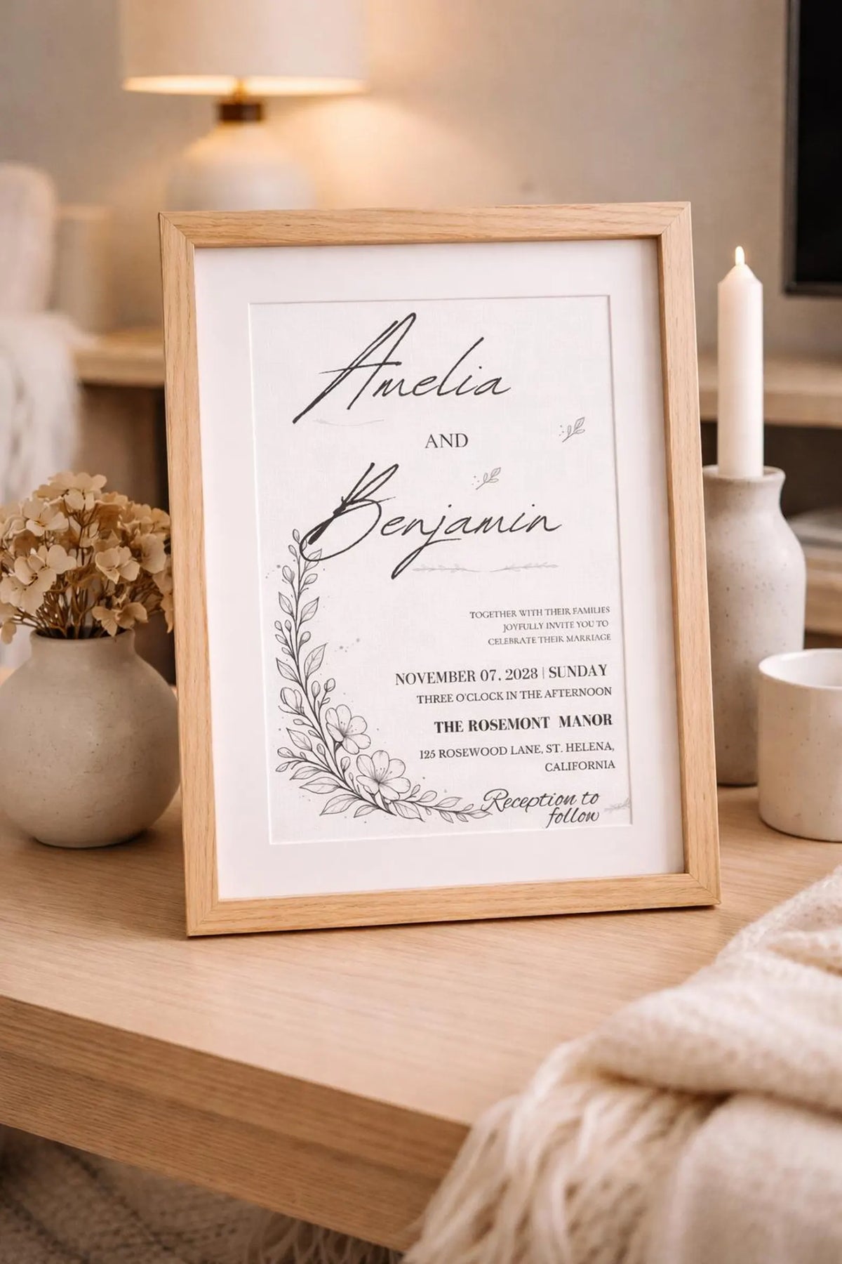 Black and White Wedding Invitation Template | Editable Canva 5x7 Invite