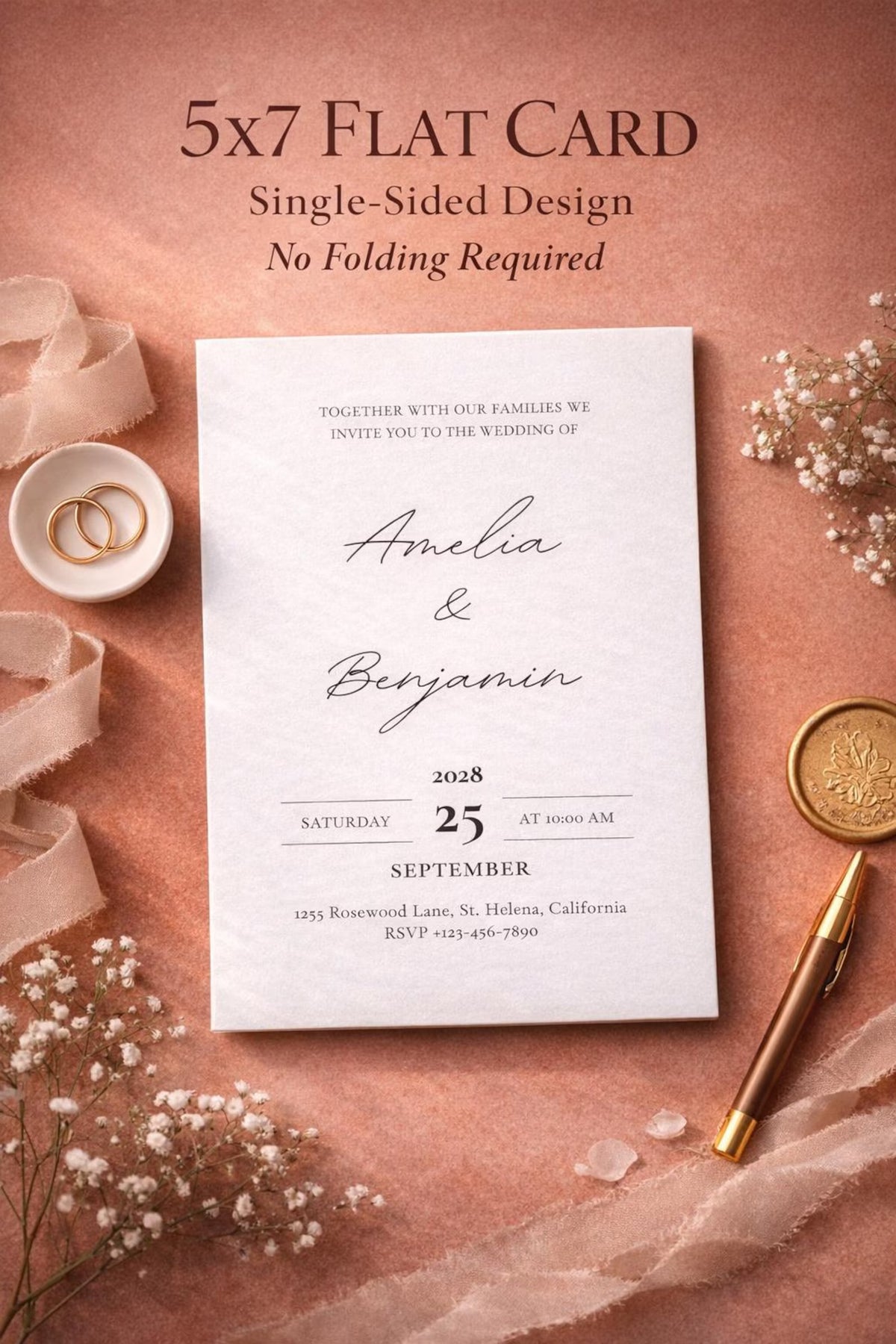 Black and White Minimalist Wedding Invitation Template – Editable 5x7 Canva Digital Download