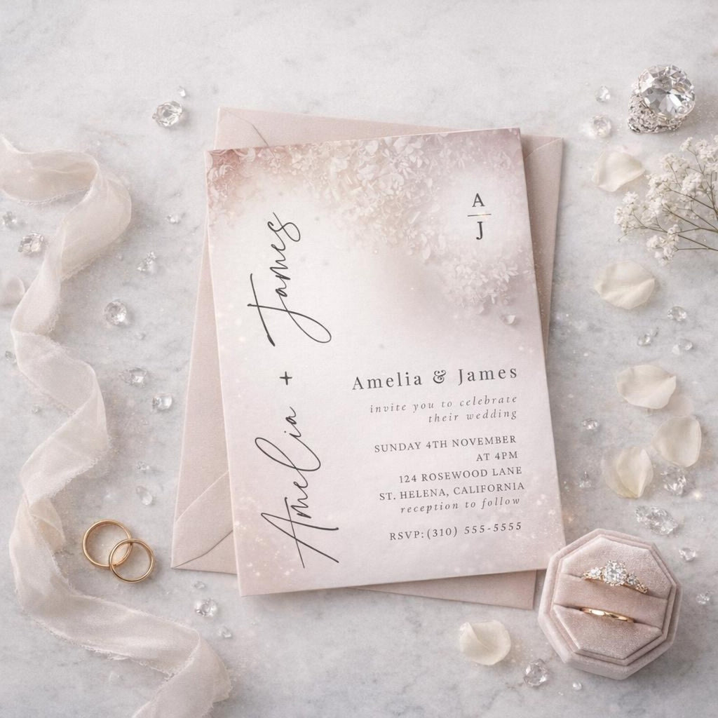 Blush Floral Wedding Invitation Template – Editable 5x7 Canva Digital Download