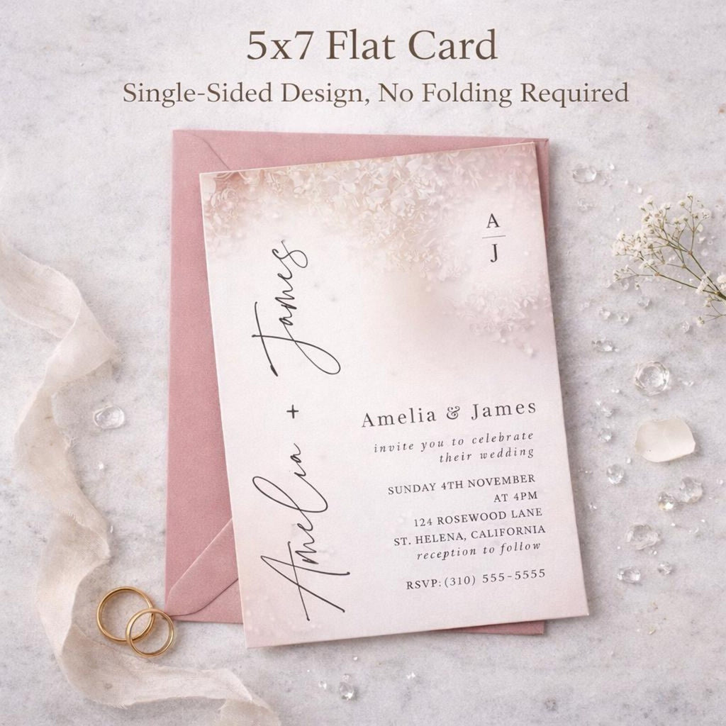 Blush Floral Wedding Invitation Template – Editable 5x7 Canva Digital Download