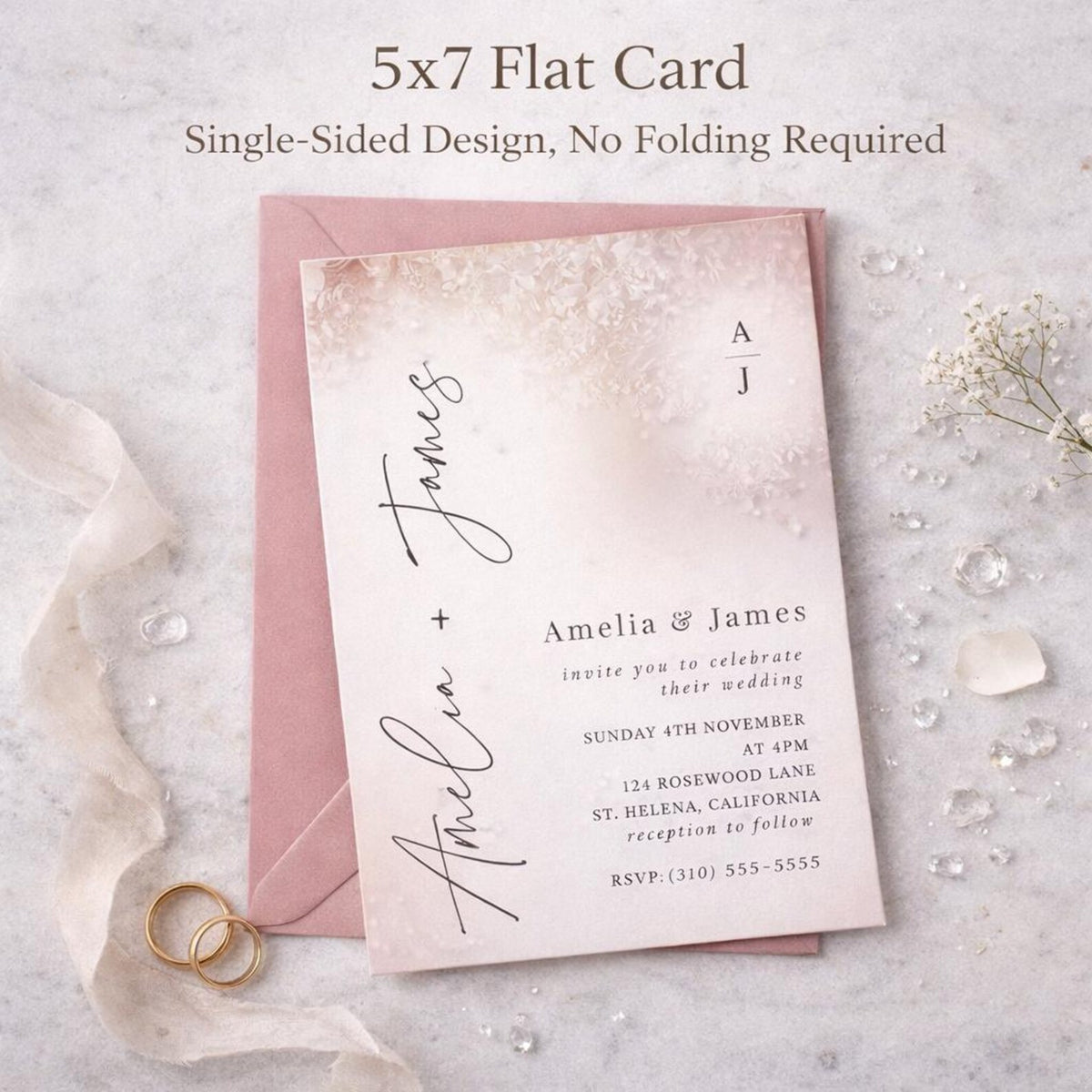 Blush Floral Wedding Invitation Template – Editable 5x7 Canva Digital Download