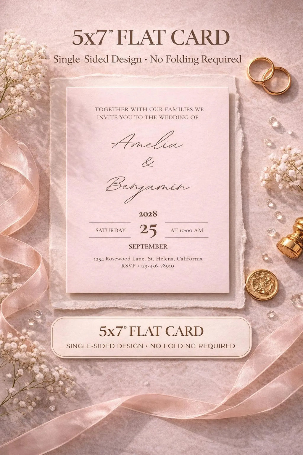 Editable Blush Wedding Invitation Template – Minimalist 5x7 Canva Digital Download