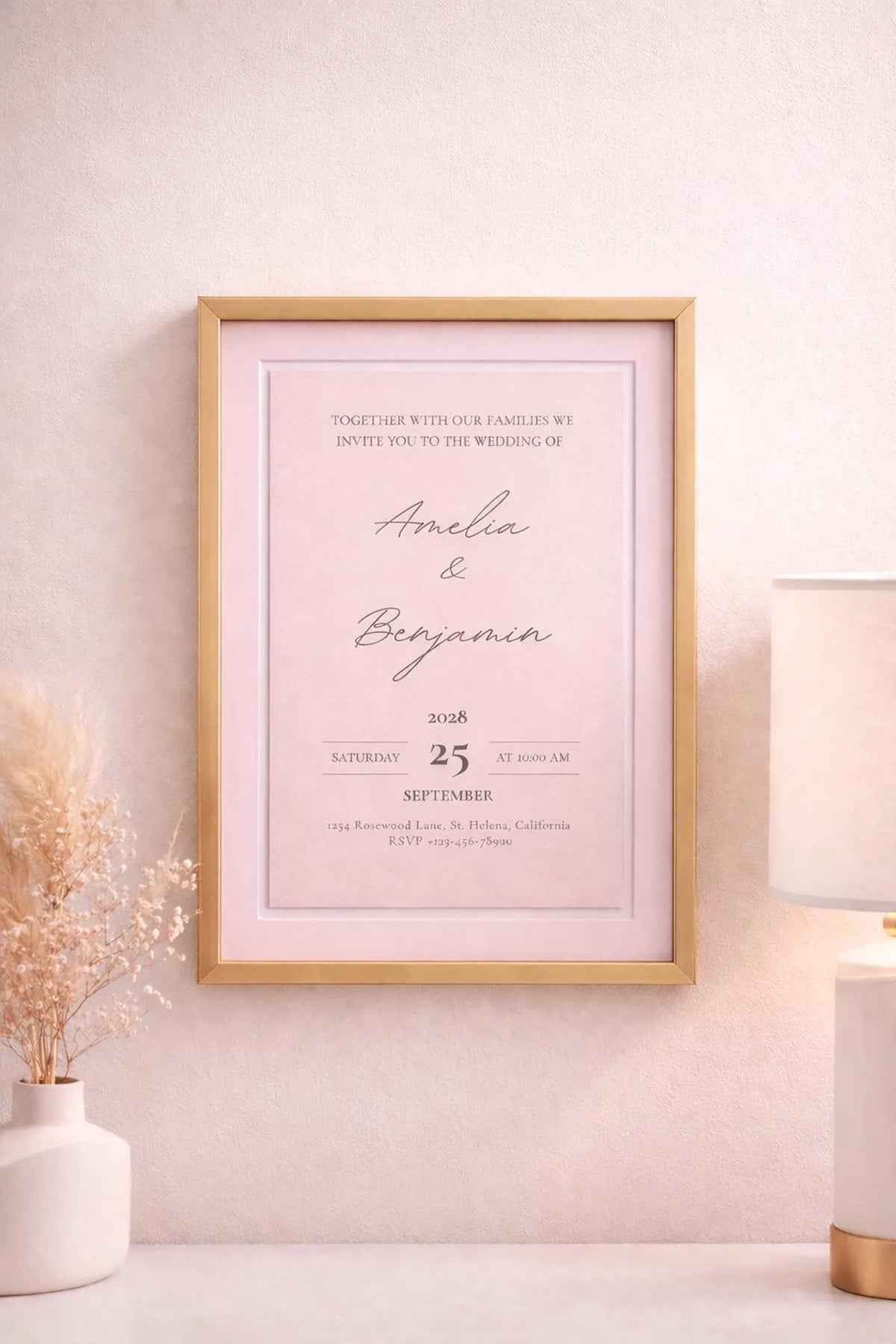 Editable Blush Wedding Invitation Template – Minimalist 5x7 Canva Digital Download