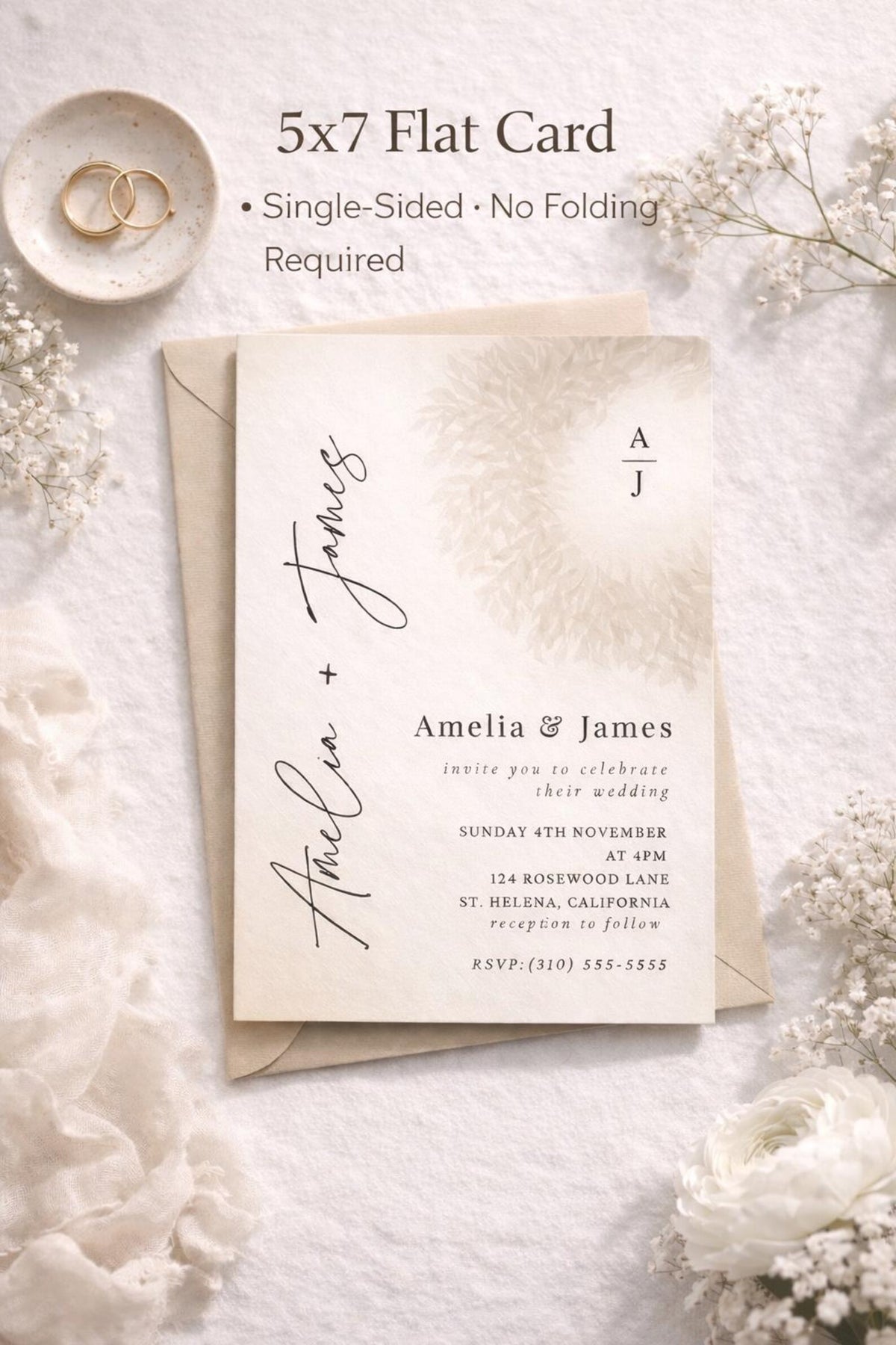 Champagne Beige Wedding Invitation Template | Editable Canva 5x7 Invite