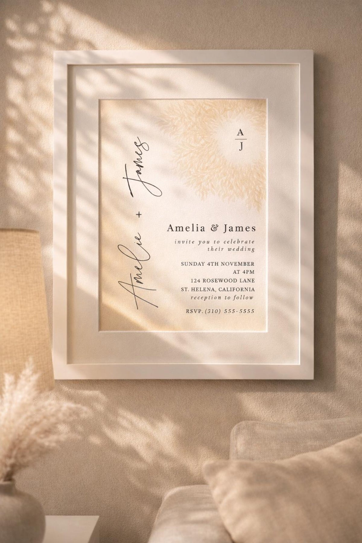 Champagne Beige Wedding Invitation Template | Editable Canva 5x7 Invite