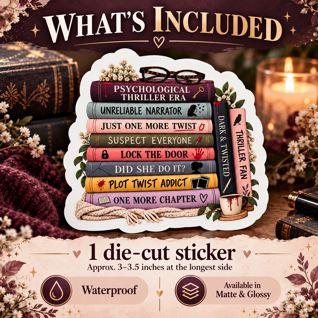 Psychological Thriller Sticker, Book Stack Sticker | Mystery Reader Sticker | Kindle Sticker, Book Lover Gift | Waterproof Vinyl Decal
