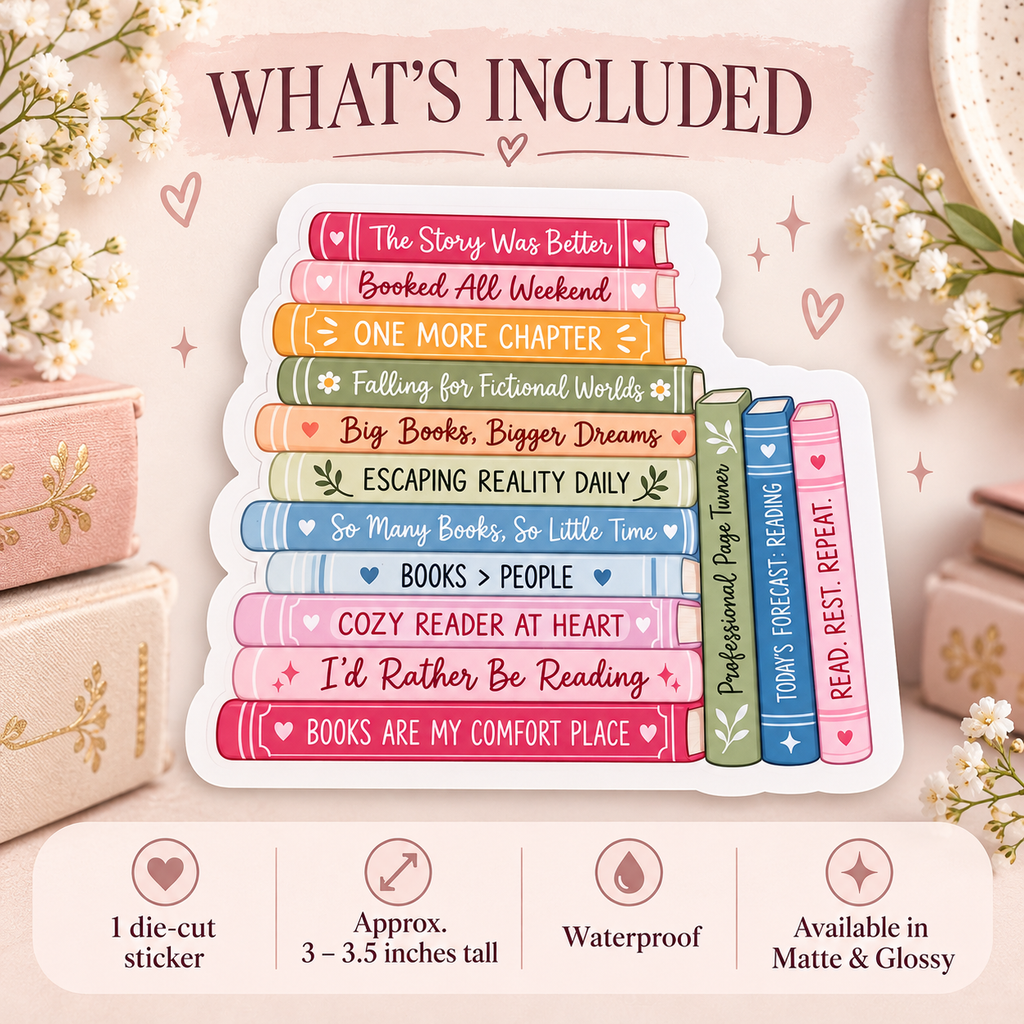 Book Lover Sticker | Book Stack Sticker | Kindle Sticker | Reading Sticker | Bookish Gift | Waterproof Vinyl Decal