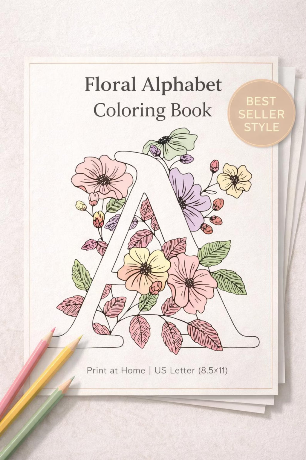 Floral Alphabet Coloring Book Printable – 27 A–Z Affirmation Pages