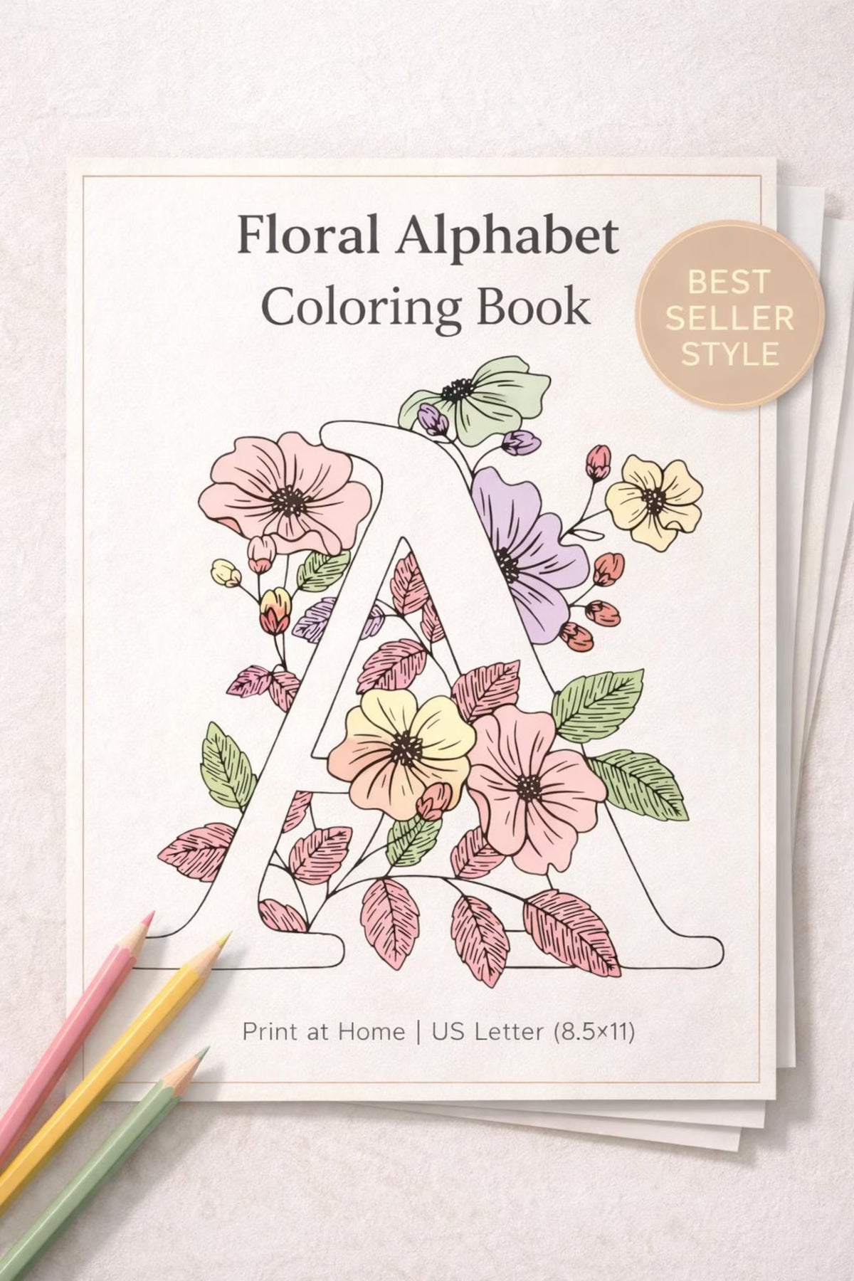 Floral Alphabet Coloring Book Printable – 27 A–Z Affirmation Pages