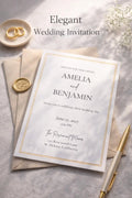 Gold Border Wedding Invitation Template | Editable Canva