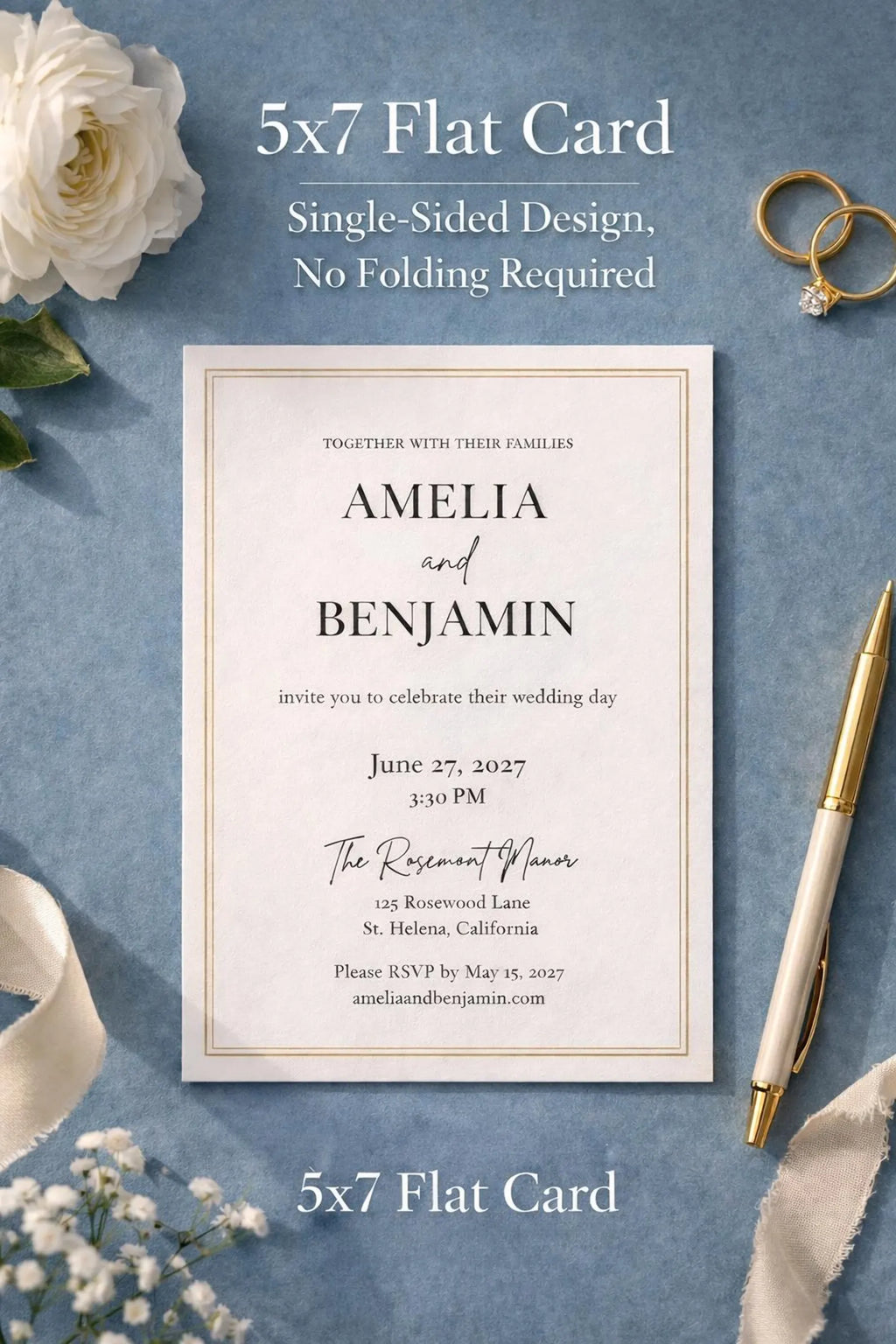 Gold Border Wedding Invitation Template | Editable Canva – Prim ...