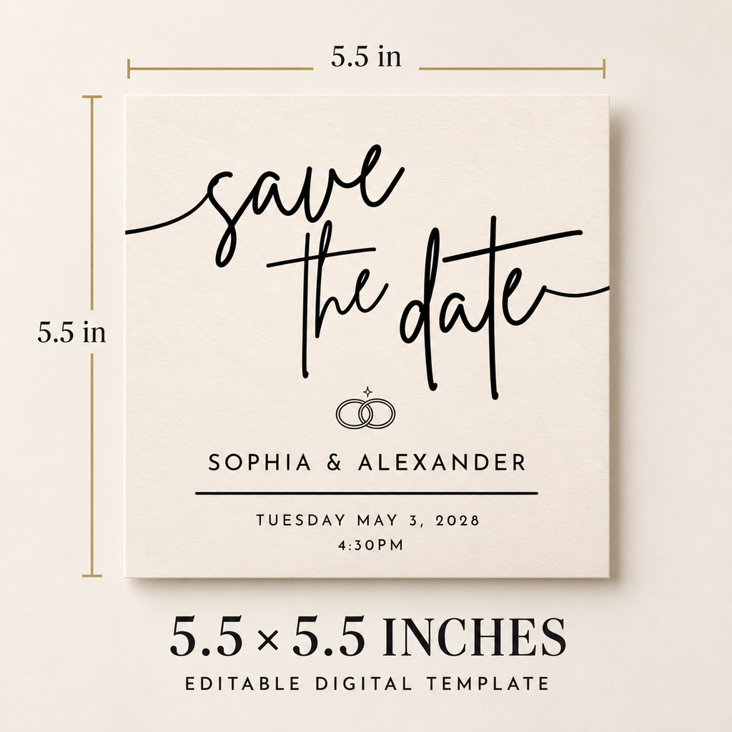 Champagne Save the Date Template – Editable 5.5x5.5 Square Canva Download