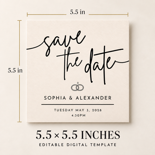 Champagne Save the Date Template – Editable 5.5x5.5 Square Canva Download