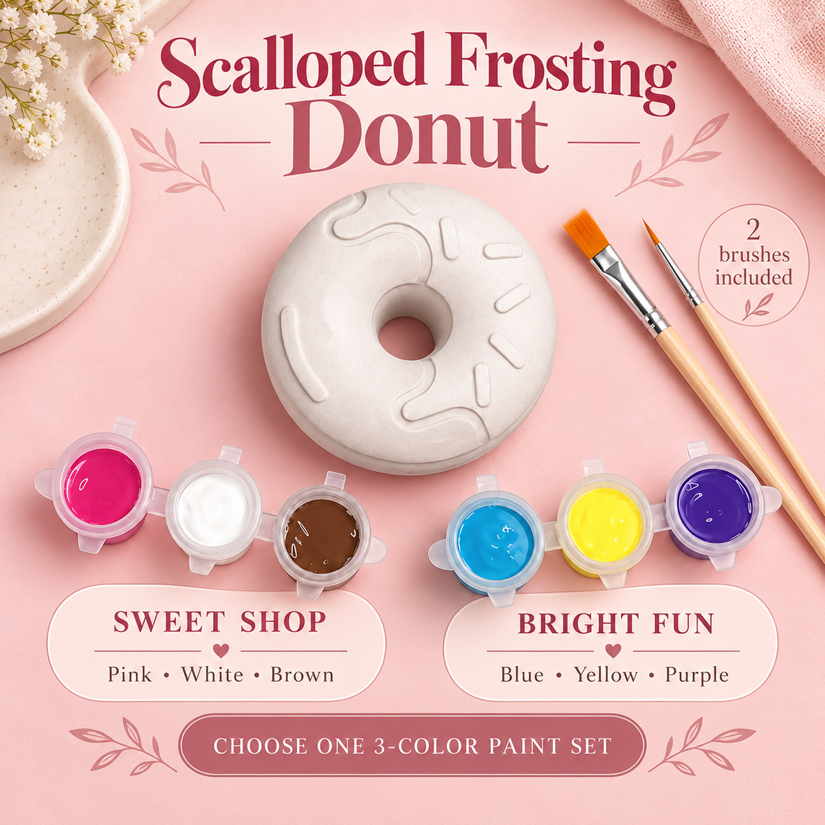 Paint Your Own Scalloped Frosting Donut Craft – Single DIY Gypsum Donut