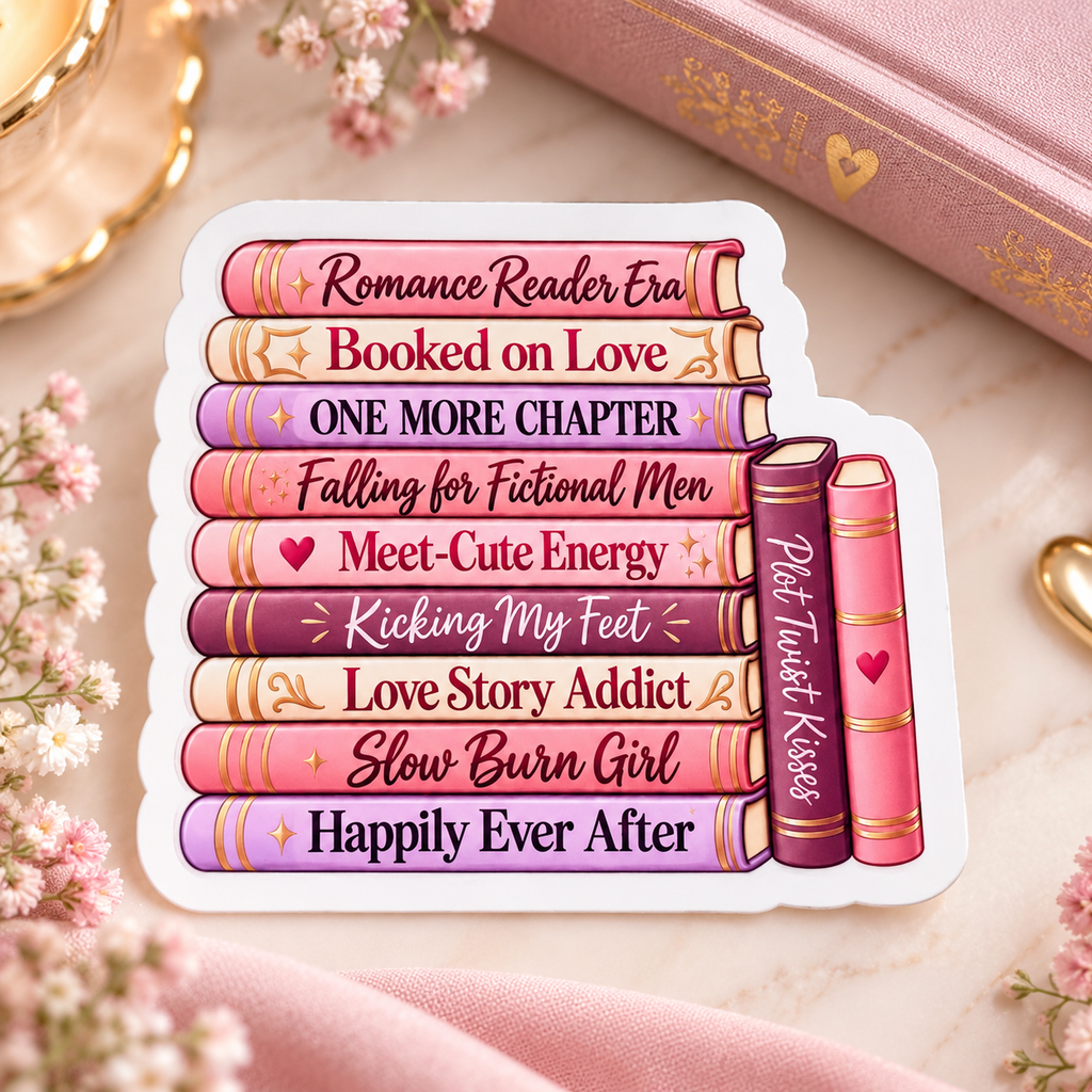 Romance Reader Sticker – Waterproof Book Stack Sticker| Book Lover Vinyl Decal | Kindle Sticker | Bookish Gift