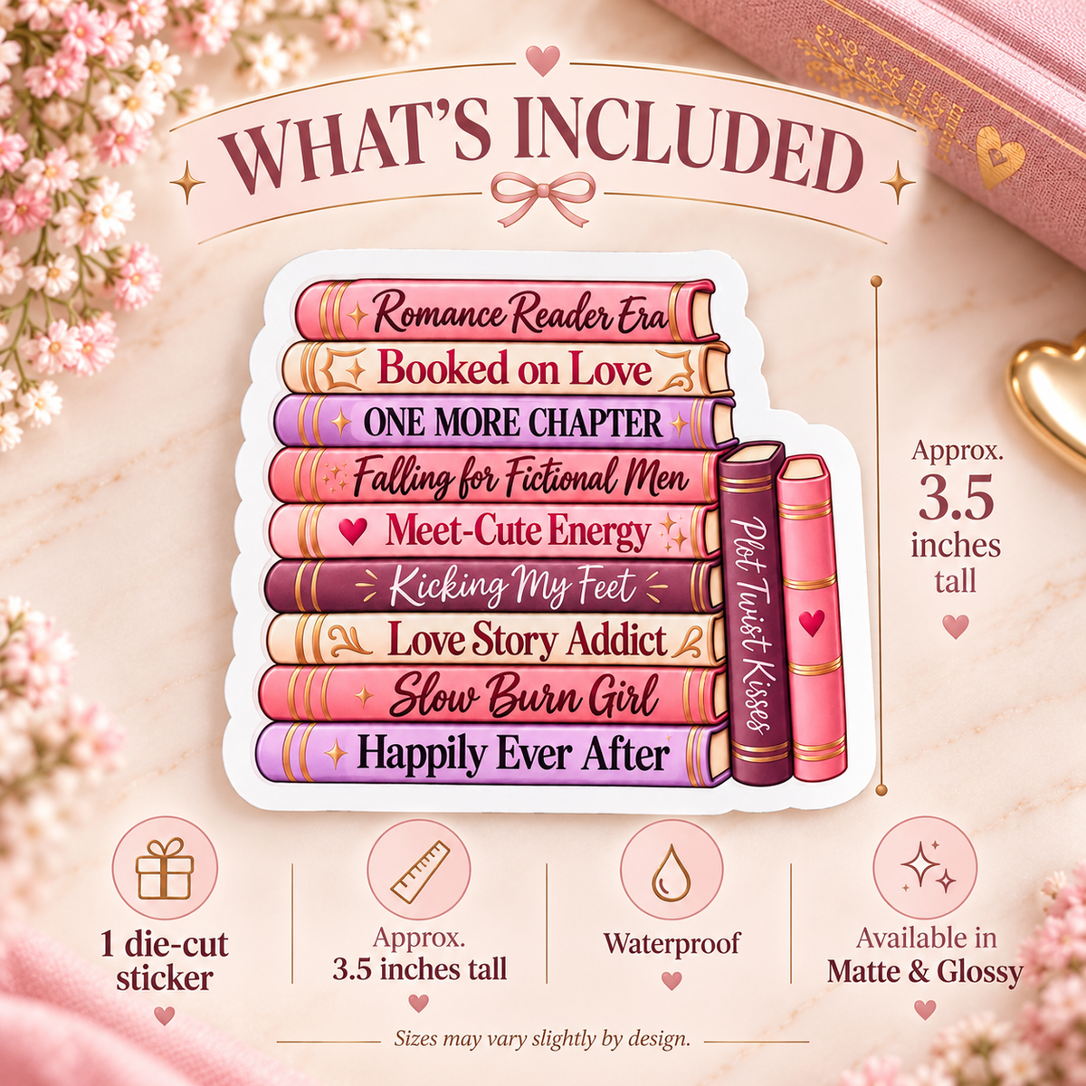Romance Reader Sticker – Waterproof Book Stack Sticker| Book Lover Vinyl Decal | Kindle Sticker | Bookish Gift