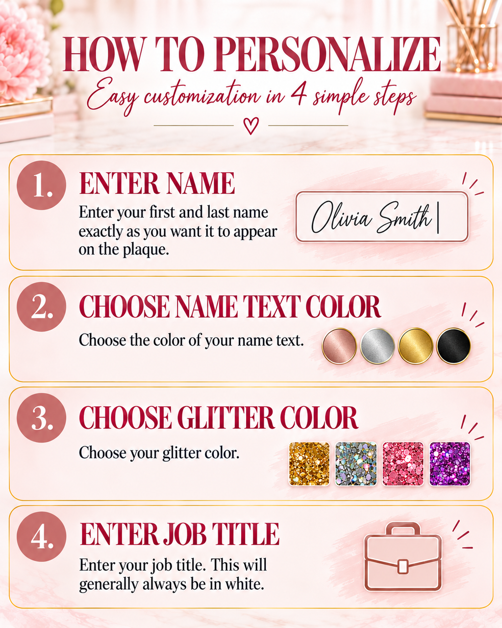Personalized Glitter Acrylic Desk Nameplate