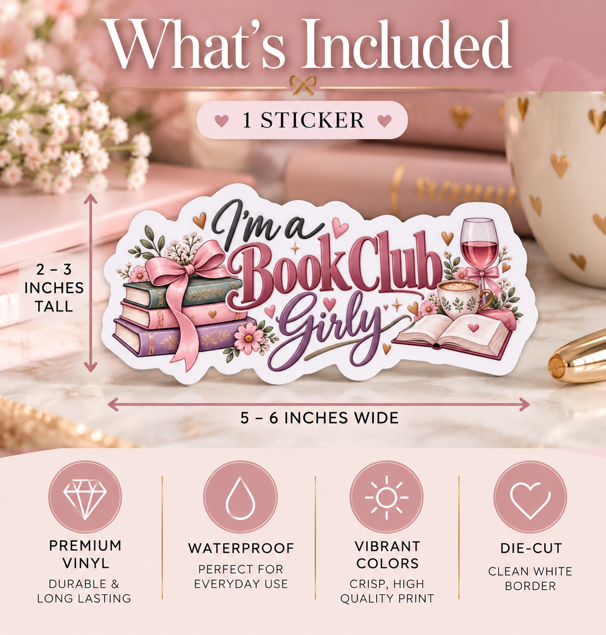 I’m a Book Club Girly Sticker – Large Bookish Kindle & Reader Sticke