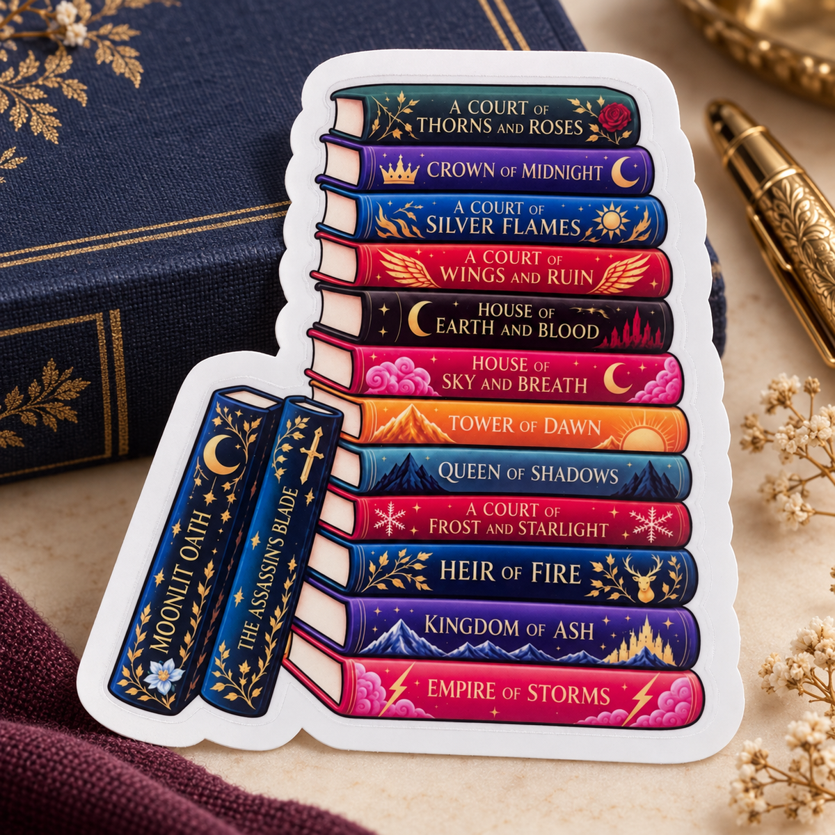 Fantasy Book Stack Sticker | Waterproof Book Lover Decal