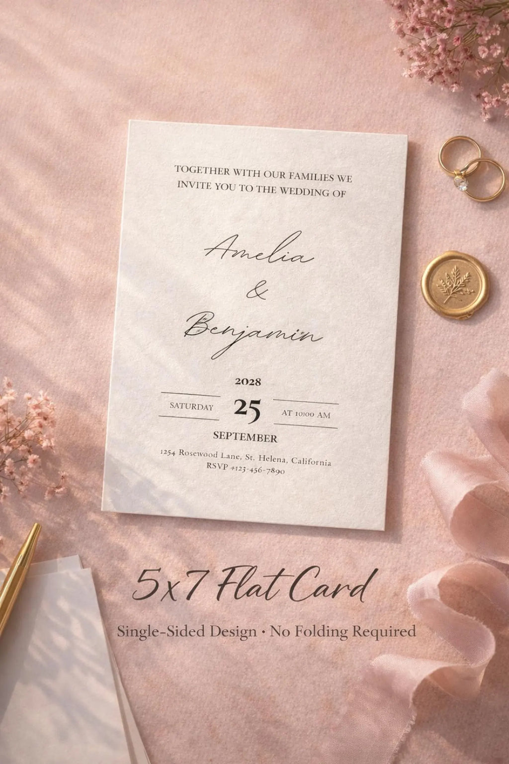 Minimalist Wedding Invitation Template – Editable Black & Ivory 5x7 Canva Download