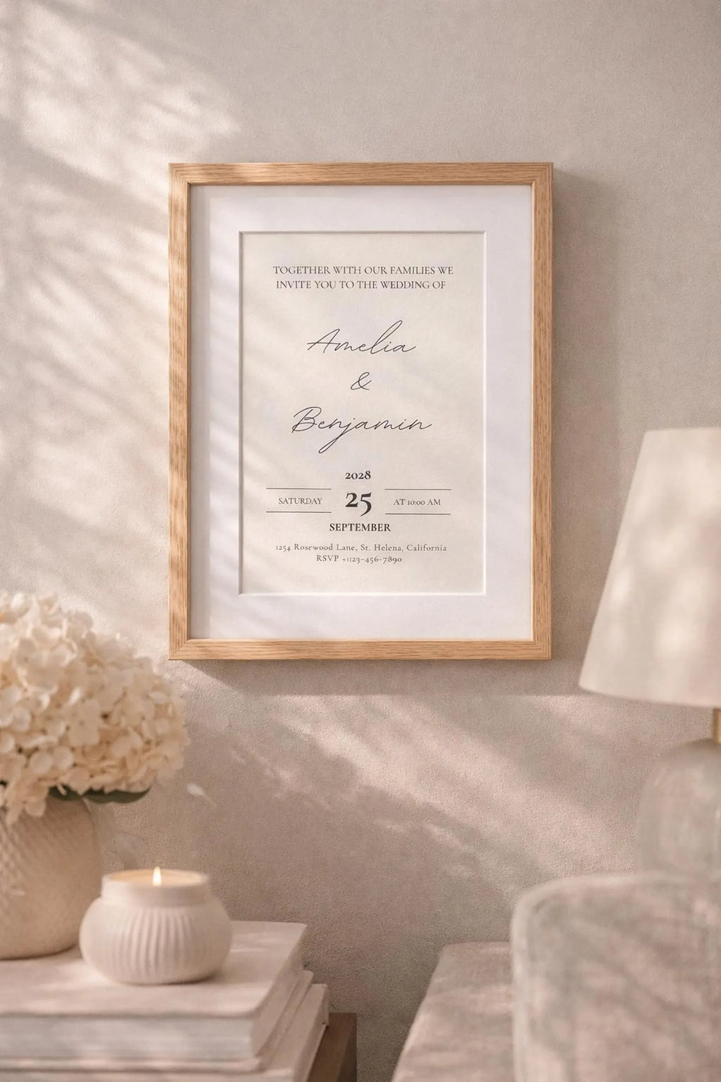 Minimalist Wedding Invitation Template – Editable Black & Ivory 5x7 Canva Download