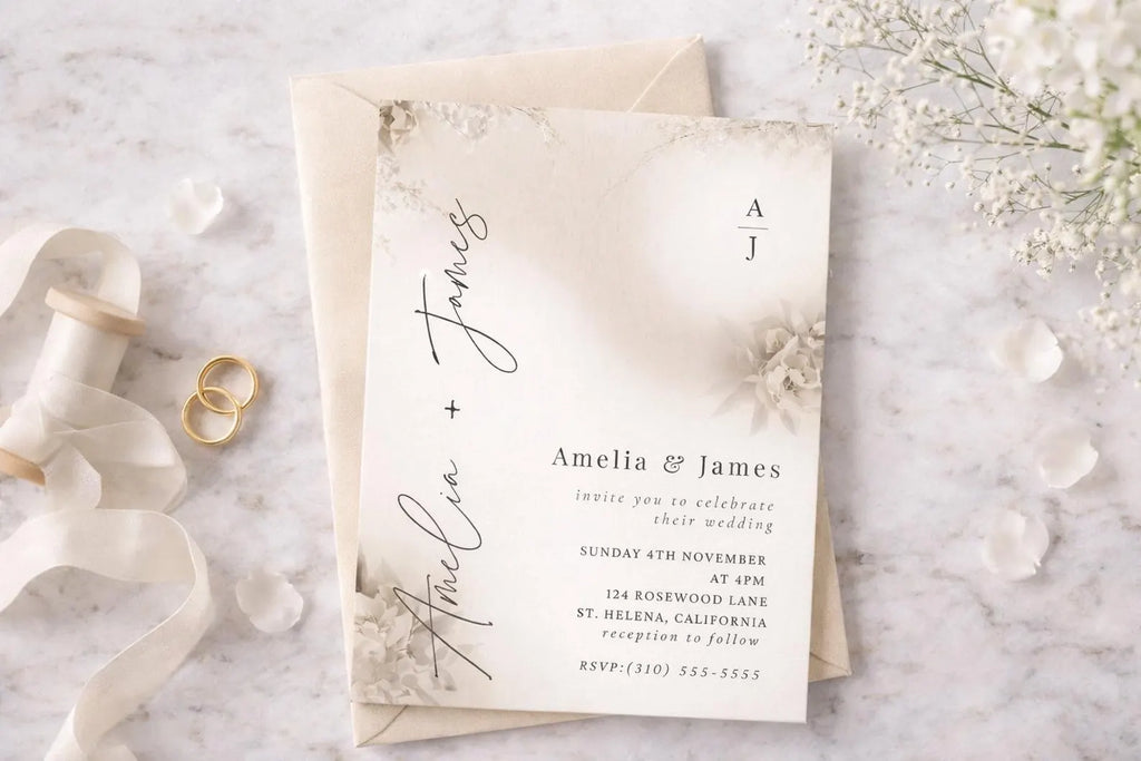 Neutral Wedding Invitation Template | Editable Beige Floral Canva Invite 5x7