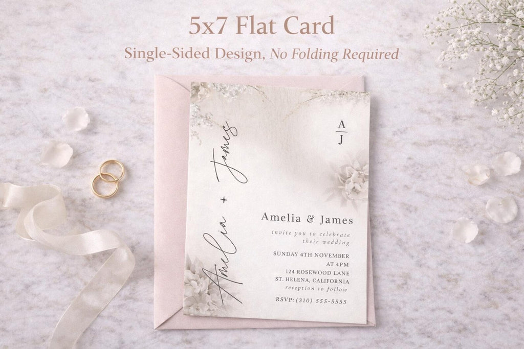 Neutral Wedding Invitation Template | Editable Beige Floral Canva Invite 5x7