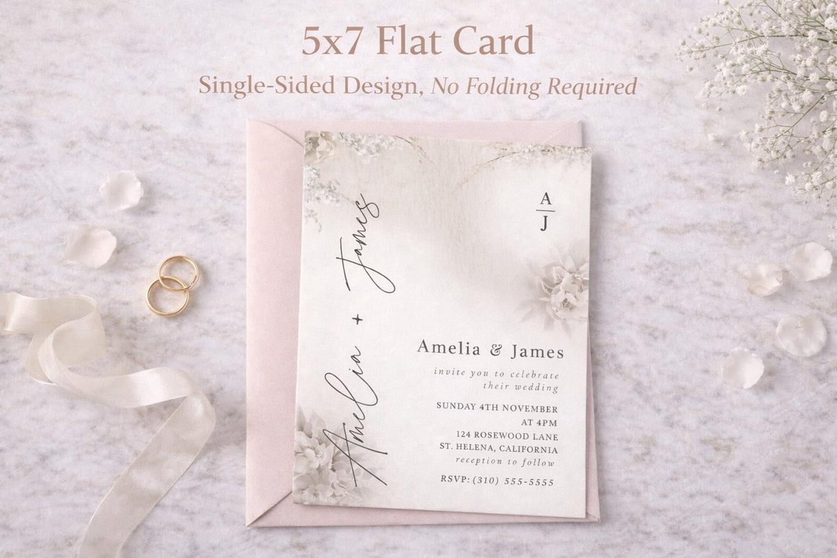 Neutral Wedding Invitation Template | Editable Beige Floral Canva Invite 5x7