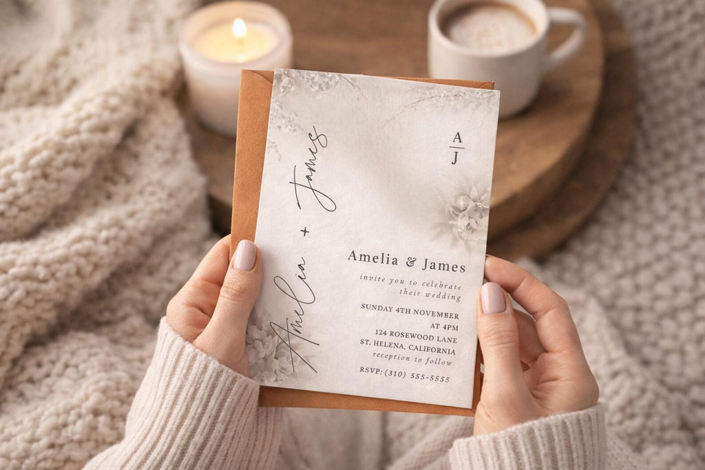 Neutral Wedding Invitation Template | Editable Beige Floral Canva Invite 5x7
