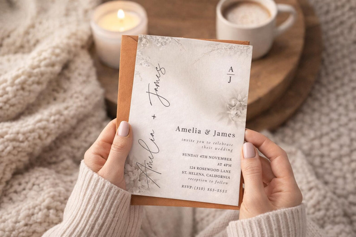 Neutral Wedding Invitation Template | Editable Beige Floral Canva Invite 5x7