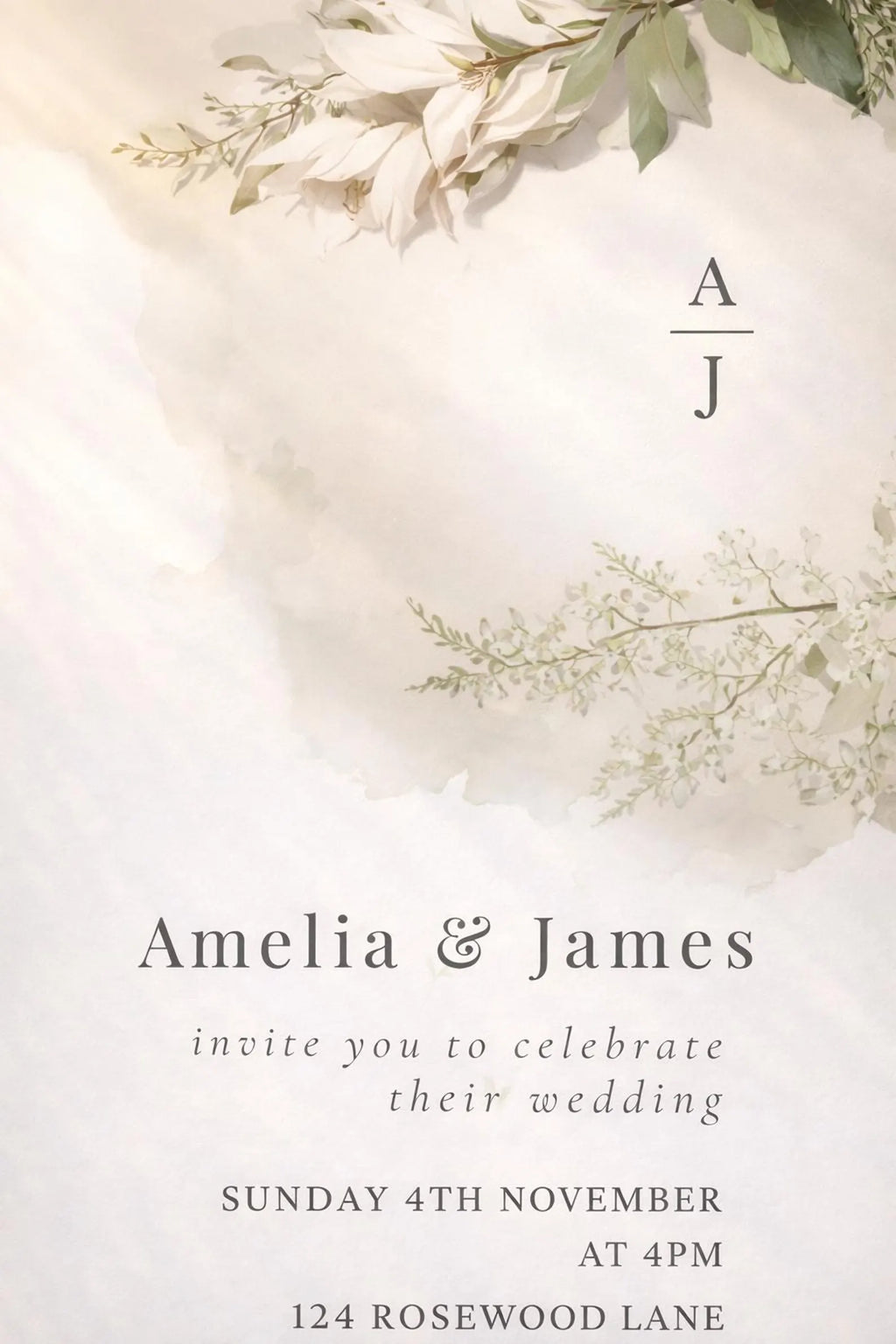 Sage Green Botanical Wedding Invitation Template – Editable 5x7 Canva Digital Download