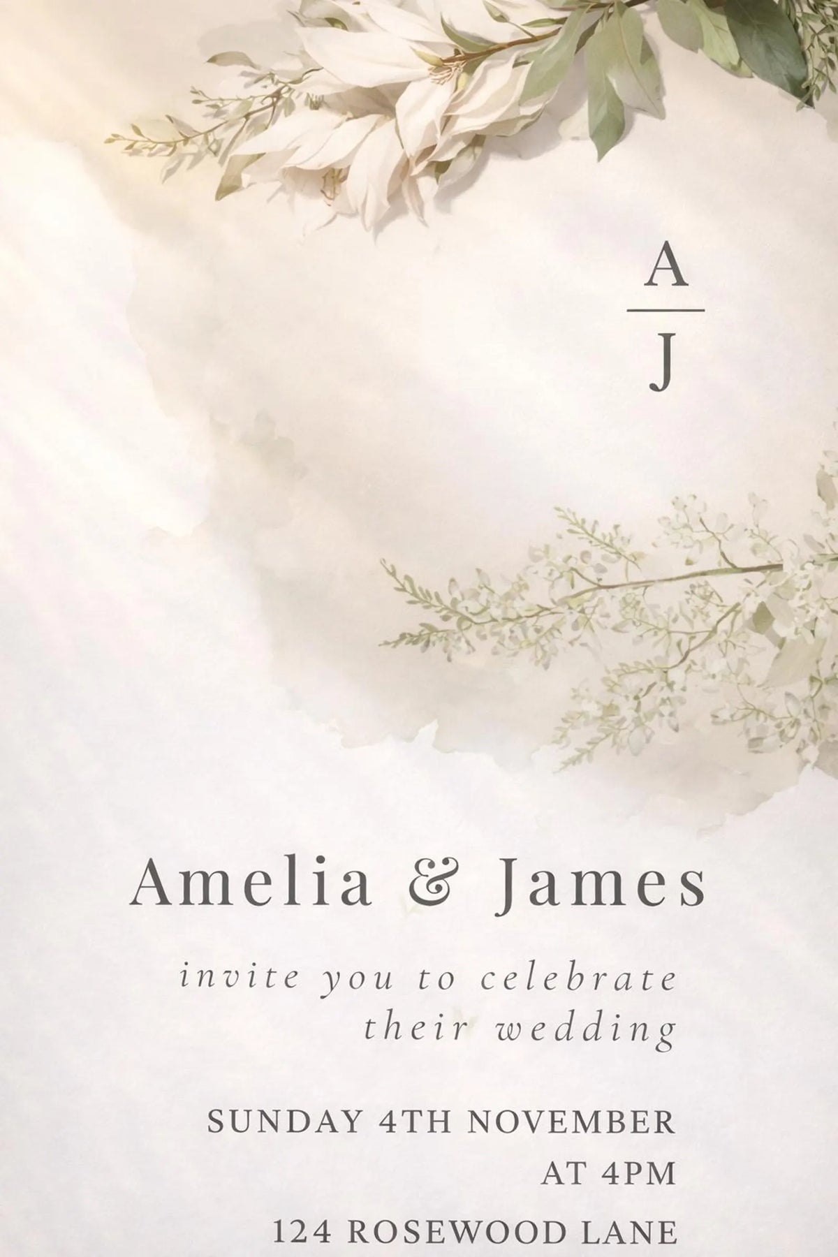 Sage Green Botanical Wedding Invitation Template – Editable 5x7 Canva Digital Download